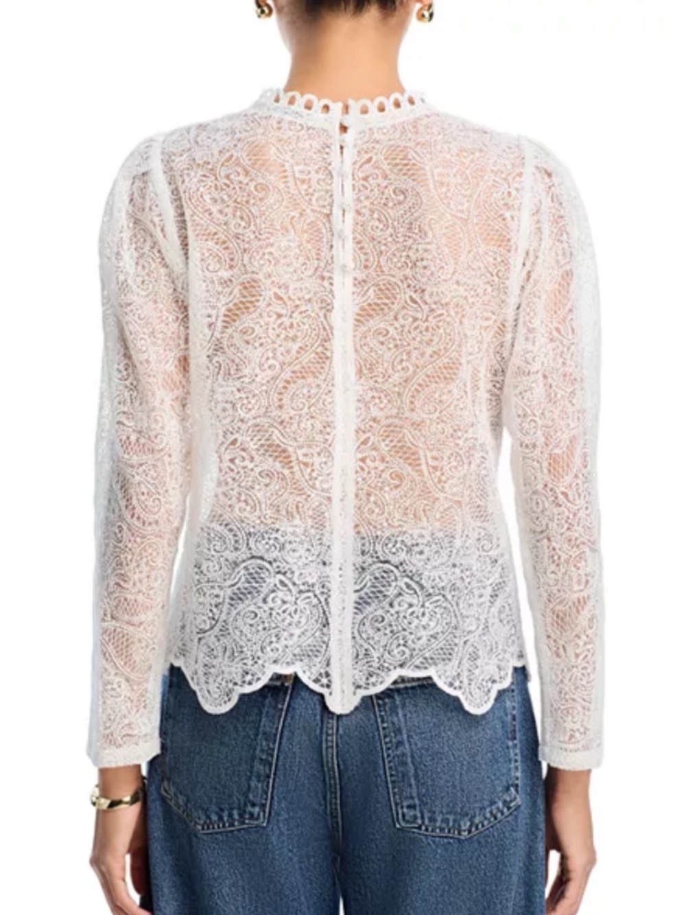 Aqua Women's White Fully Lace Long Sleeve Cotton Blend Size M - Picture 2 of 14